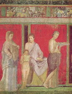 少女の読書によるカテキズムと供物作りの開始、北壁、Oecus 5、c。60-50 BC（55070、57184および20015も参照） 作： Roman